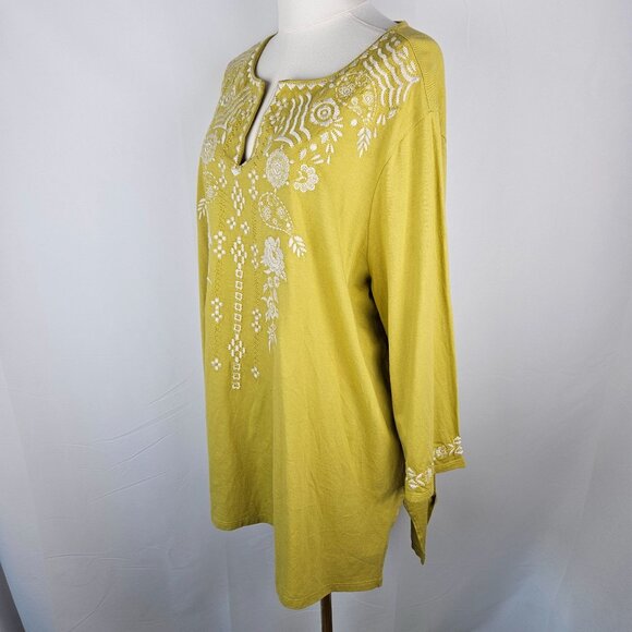 NEW J. Jill Tunic Top Size 2X Chartreuse Floral Embroidered Boho Tiny Flaw - Picture 5 of 13